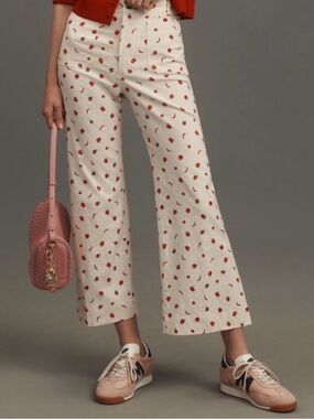 Anthropologie Maeve Colette Linen Wide Leg Pants Crop Peppers Tomato 26 P